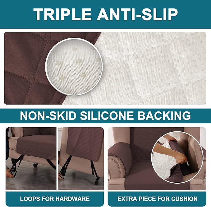Turquoize 100% Waterproof Wing Chair Cover Wing Armchair Slipcovers Chair Couch Protector Triple Non-Slip Sofa Slipcover for Wing Chair Furniture Protector for Pets, Kids,Dog (Wing Chair, Brown)