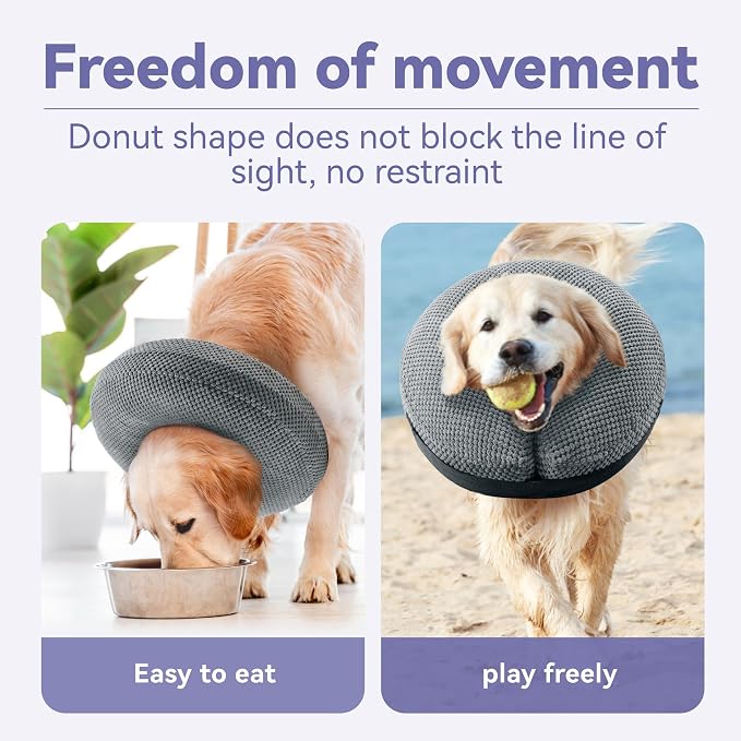 Loflaze Soft Inflatable Dog Cone Collar Alternative After Surgery - Dog Neck Donut E Collar for Large Medium Small Dogs Cats Post Surgery - Recovery Collar to Stop Licking - Grey,M