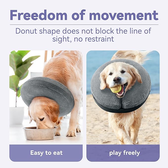 Loflaze Soft Inflatable Dog Cone Collar Alternative After Surgery - Dog Neck Donut E Collar for Large Medium Small Dogs Cats Post Surgery - Recovery Collar to Stop Licking - Grey, L+