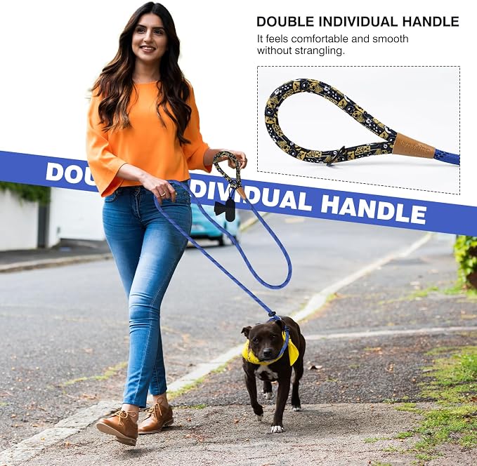 lynxking Slip Lead Dog Leash Reflective, Heavy Duty Comfortable Strong Rope for Large Medium Small Dogs No Pull Pet Training (Blue, 2PCS Large 1/2in x 6ft)