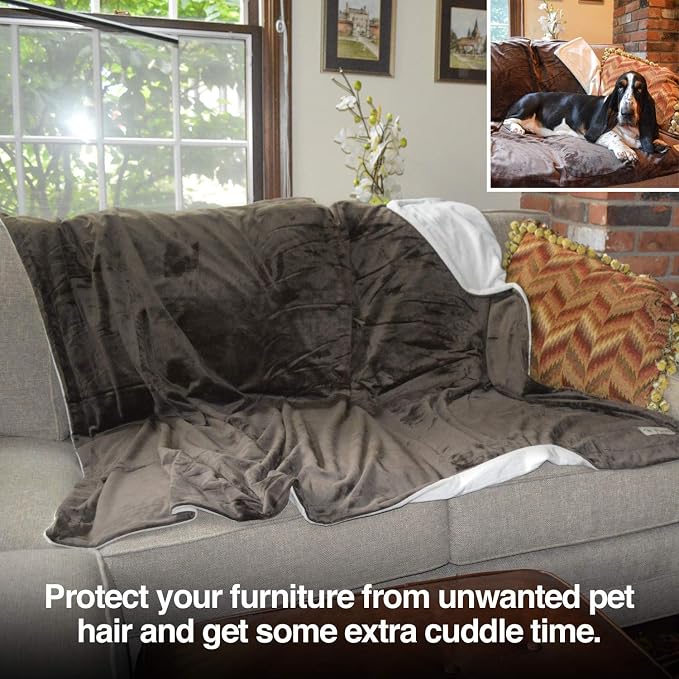 PetFusion Premium Pet Blanket, Multiple Sizes for Dogs & Cats. [Reversible Micro Plush]. 100% Soft Polyester, Brown, Large (53 x 41) (PF-PB1B)