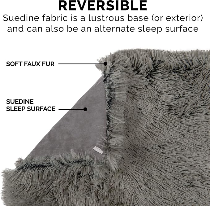 Furhaven Self-Warming Cat Bed for Indoor Cats, 4-Beds-in-1 & Washable - Plush Long Faux Fur Convertible Cuddler - Gray, Small (Pack of 2)