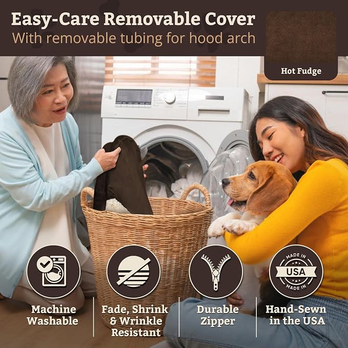 Snoozer Cozy Cave Dog Bed - Indoor Dog Bed with Cover Cave, Covered Calming Burrow for Small Sized Pets with Blanket Attached, Enclosed, Removable Washable Cover - Small, Hot Fudge