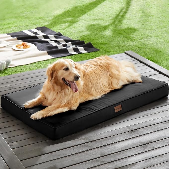 BFPETHOME Outdoor Dog Beds for Large Dogs, Waterproof Dog Bed for Medium, Large, Extra Large Dogs, Orthopedic Pet Bed with Removable Washable Cover, Egg Crate Foam Pet Bed Mat. (42 x 30in, Black)