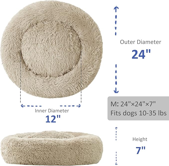 Washable Dog Round Bed - Medium Donut Dog Bed, Comfy Calming Cuddler