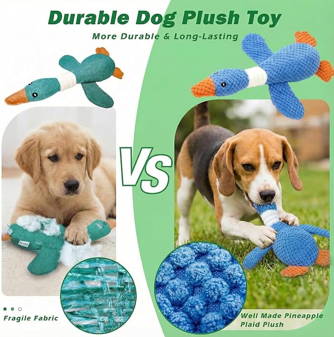 Paw-FECT Piece Goose Squeaky Dog Toy, Plush Chew Toy, Crinkle Wings, Great for All Dog Sizes and Breeds, Interactive and Good for Teething, Blue Dog Duck Toy