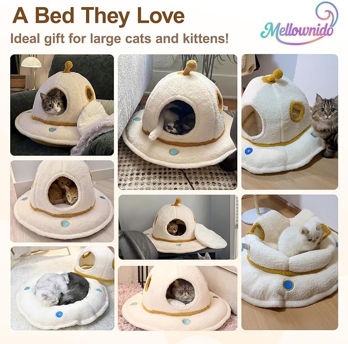 Cat Bed for Indoor Cats - 2 in 1 Large Cat Bed Cave Hideaway with Removable Washable Cushioned Pillow, UFO Cozy Pet Bed for Cats, Kittens & Multi-Cat Families (Up to 25 Lbs)