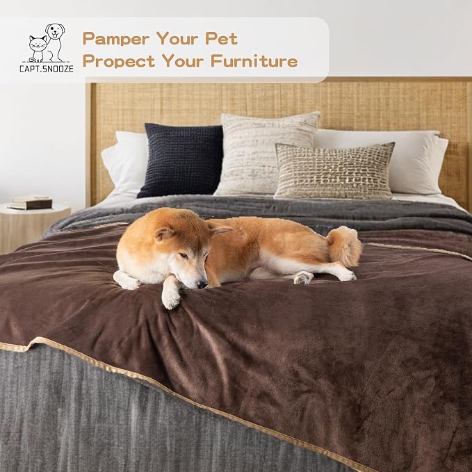 Waterproof Dog Blankets Pet Blanket 50"x60", Soft Fluffy Sofa Car Bed Protector, Reversible Leakproof Flannel Dog Blanket for Large Dogs(Brown)