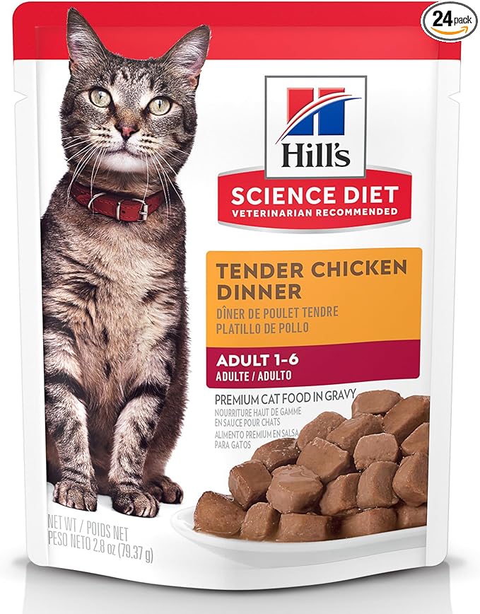 Hill's Science Diet Adult 1-6 Wet Cat Food, Tender Chicken, 2.8 oz. Pouches, 24-Pack
