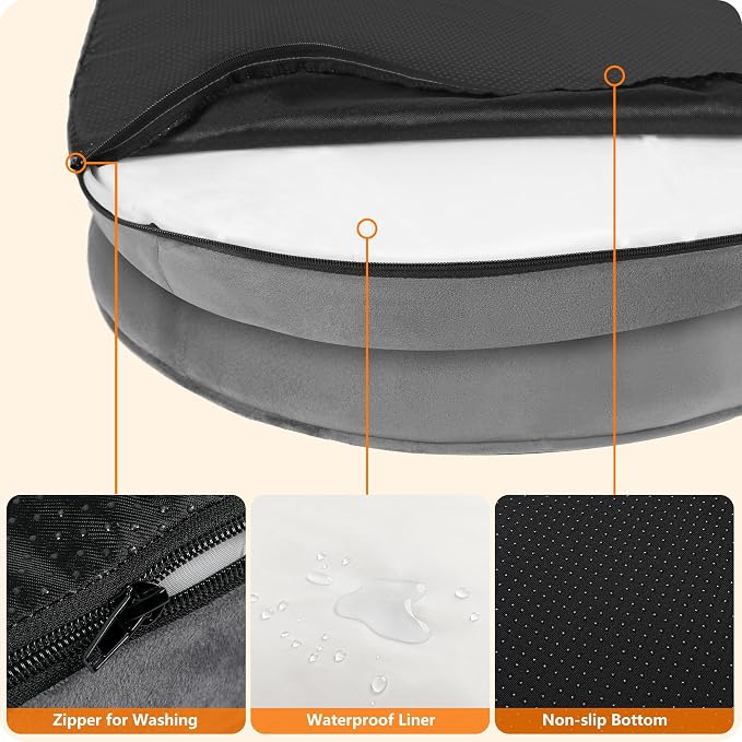 Dwanton Orthopedic Dog Bed for Large Dogs with Gel Memory Foam, Waterproof Dog Sofa, Washable Pet Bed with Four Sided Bolster Cushion, Removable Cover & Non-Slip Bottom, 42", Medium Grey