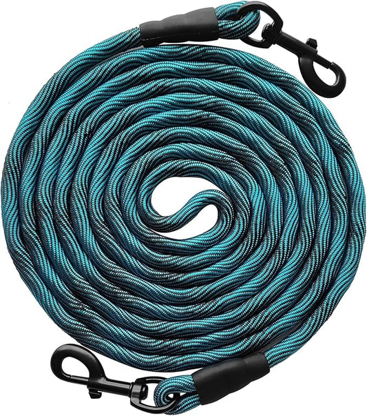BTINESFUL 75ft Dog Tie Out Long Tether Rope Leash, 8ft 12ft 20ft 30ft 50ft Training Dog Lead for Yard, Large Medium Dogs Outdoor Playing, Camping, or Backyard (75ft, Blue Black)