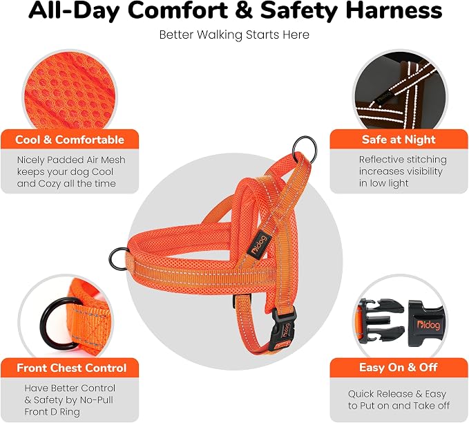 Didog No Pull Dog Harness with Breathable Mesh Padded,Reflective & Quick Fit Light Weight Dog Strap Vest Harness,Easy for Walking Training (L:Chest 26-32", Orange)