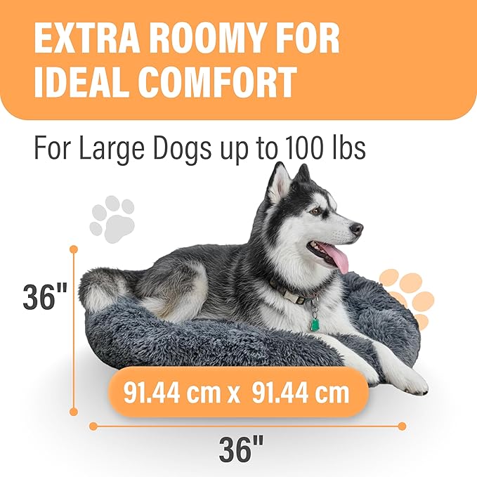 Active Pets X-Lg Dark Grey Dog Bed Up to 100lbs, Calming Orthopedic Pet Bedding for Anxiety Relief, Joint Support & Comfort, Washable Dog Furniture