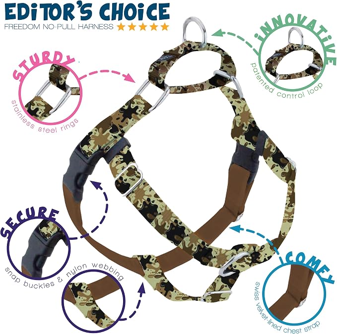2 Hounds Design - Freedom No-Pull Harness & Training Leash in Green Mud | Dual Leash Loops, No Pulling on Walks | Lined to Prevent Chaffing | for Large Sized Dogs (Size L, Chest 28”- 32”)