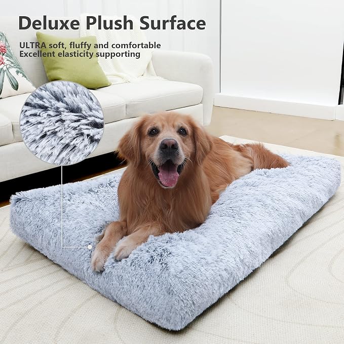 Vonabem XXL Dog Bed Washable, Waterproof Large Pet Beds with Removable Cover, 48 inch Dog Crate Pad for Jumbo XXLarge Dogs, Soft Plush Thick Pets Pads for Sleeping Grey