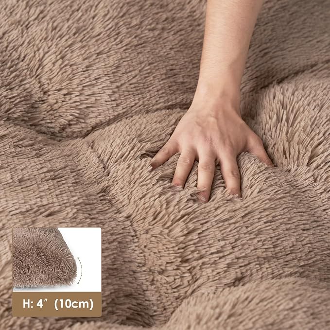 EHEYCIGA Fluffy XXL Dog Crate Pad, Plush Faux Fur Bed for Extra Large Dogs, Calming Anti Anxiety XXL Dog Bed, Washable Soft Warm Mat with Non-Slip Bottom, Camel