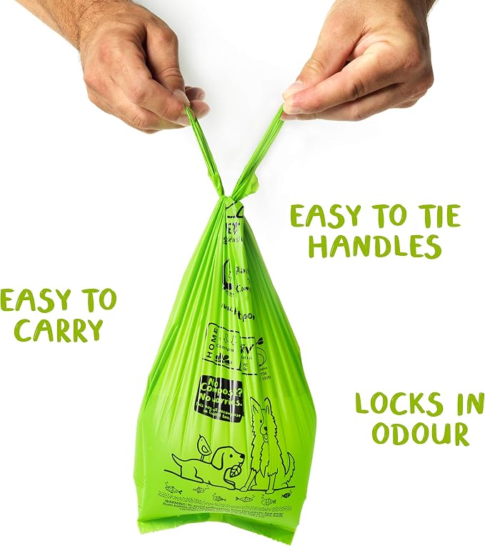 PLANET POOP Home Compostable Dog Poop Bags Extra-Long with Handles 60 Un-Scented Pet Waste Bags Plastic Free, Thick Leakproof Plant-Based Doggy Bag, Cats & Dogs Pet Supplies