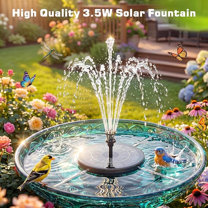 AISITIN Solar Fountain with 3.5 W Solar Panel, Solar Fountain for Bird Bath 1500 mAh Battery - 6 Effects for Pool, Fish Pond, Bird Bath, Garden