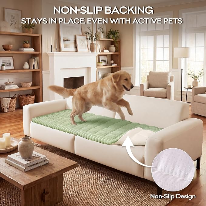 decorUhome Non-Slip Fuzzy Couch Cover for Dogs, Soft Thick Washable Pet-Friendly Protector, Sofa Slipcover for 2 Cushion Sofa/Loveseat, Green, 27.6" x 59"