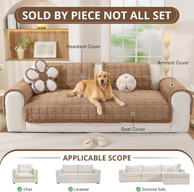 OstepDecor Couch Cover for Dogs, Washable Non Slip Sofa Cover for Pets, Soft Couch Covers for Sofa, Loveseat and Sectional, Furniture Protector Against Pet Hair & Scratches (35.4" x 47.2", Brown)
