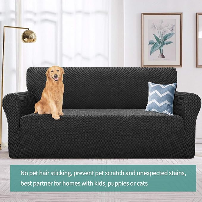 YEMYHOM Couch Cover Latest Jacquard Design High Stretch Extra Large Sofa Covers Pet Dog Cat Proof Oversized Slipcover Non Slip Magic Elastic Furniture Protector (X Large, Black Checkered)