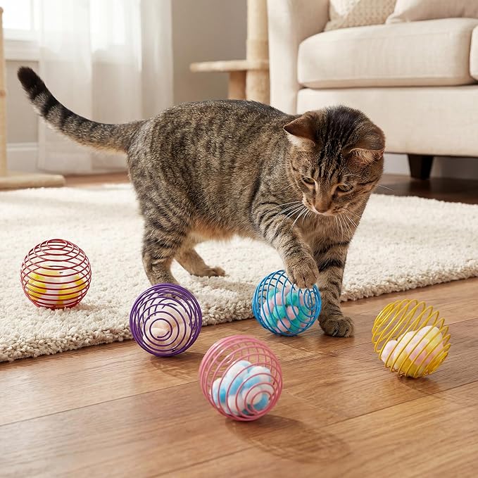 Jecery 5 Pcs Cat Spring Toys Stretchable Rolling Balls Colorful Playful Coils Interactive Action Toy Caged Rats for Kitten Pet Supplies (Plush Ball,Multicolor)