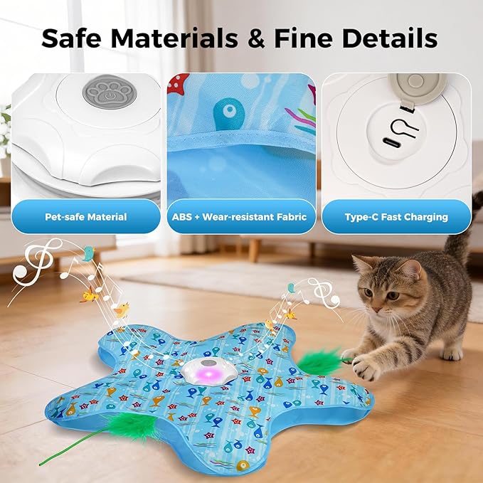 Duckart Interactive Cat Toy - Hide and Seek Automatic Cat Toy with Birdcall, Rechargeable & 3 Speeds, Auto Sleep/Wake Mode Kitten Toys, Safe ABS Material Cat Toys for Bored Indoor Adult Cats