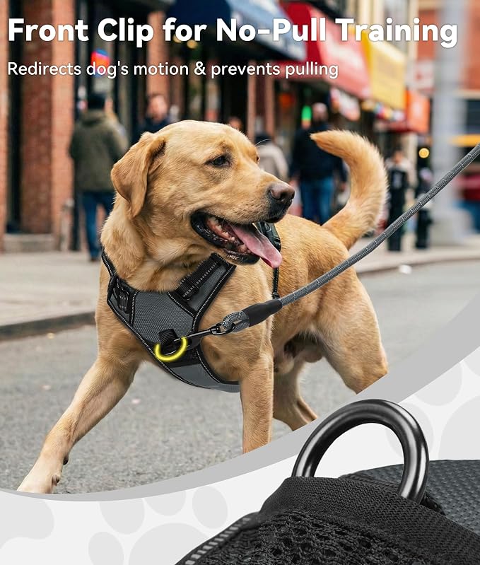 Joytale No Pull Dog Harness for Extra Large Dogs, Reflective Pet Vest with Front Clip, Adjustable Soft Padded Harnesses with Easy Control Handle for Training and Walking, Gray, XL