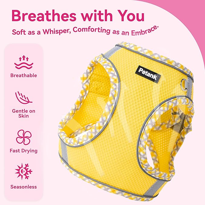 Petank Dog Harness for Small Medium Dogs No Pull, Puppy Harness and Leash Set for Walking, Running, Training, Small Dog Harness, Medium Dog Harness (Yellow, S)