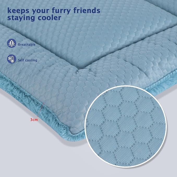Dog Bed Mat, Crate Pad Reversible,Soft Kennel Pad, Washable Dog Crate Mat (Cool and Warm),Pet Sleeping Mattress for Small Medium Dogs XB009 (36''x23'',Blue)