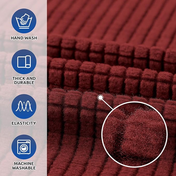 KEKUOU Stretch Single Sofa Slipcover 1 Piece Couch Sofa Cover (31"-55") Furniture Protector 1 Seater Sofa with Elastic Bottom for Kids,Pet.Jacquard Small Checked Pattern Fabric(Small,Dark Red)