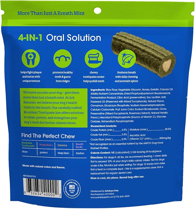 Ark Naturals Brushless Toothpaste, Dog Dental Chews for Small Breeds, Freshens Breath, Helps Reduce Plaque & Tartar, 12oz, 1 Pack