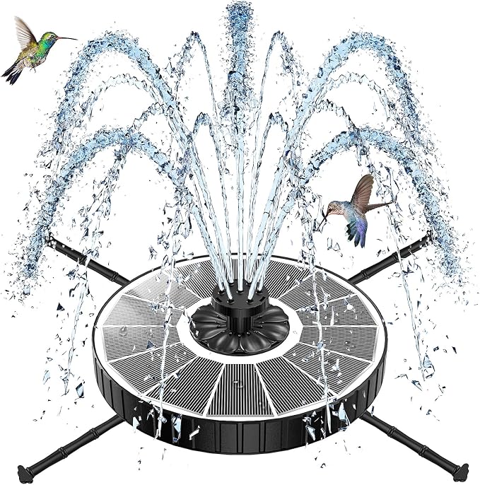 SZMP Solar Fountain with 3 Spray Height, 3.5W Glass Solar Bird Bath Fountain with 4 Adjustable Fixed Rods, and 7 Nozzles, Outdoor Solar Water Fountain Pump for Bird Bath, Garden, Pool, Pond