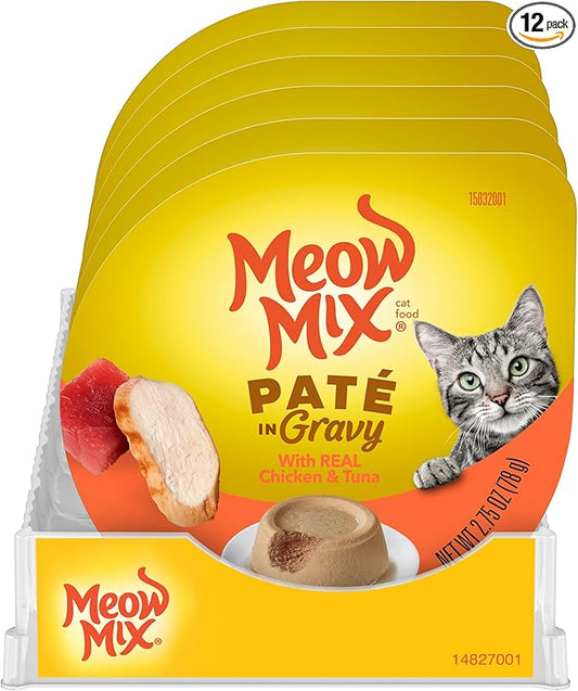 Meow Mix Pate in Gravy with Real Chicken & Tuna Wet Cat Food, 2.75 Ounce (Pack of 12)