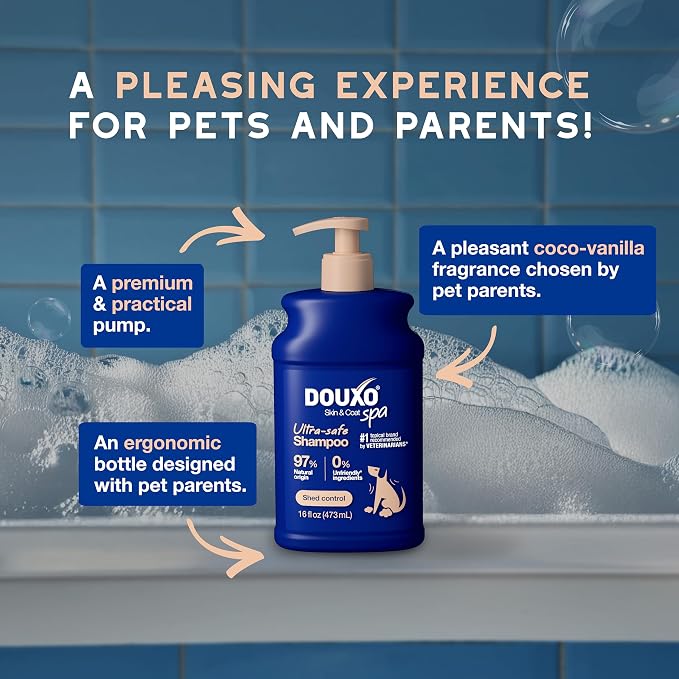 DOUXO SPA Shed Control Dog Shampoo, 16 fl oz. Reduces Excessive Shedding, Cleans and Hydrates the Skin, Leaves the Coat Soft, Radiant, and Smelling Great