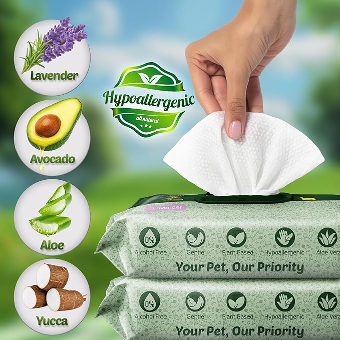 Petazy Pet Wipes for Dogs and Cats – 100 Count (8x8in) Hypoallergenic, Deodorizing Dog Wipes for Paws, Ears and Butt | XL with Aloe & Coconut oil, Lavender Scented | Travel Size, Single On-the-Go Pack
