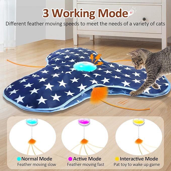 Sofolor Interactive Cat Toy Rechargeable, Cat Exercise Toys for Indoor Bored Adult Cats, Hide and Seek Toy with Motion Activated, Moving Feather, Chirping