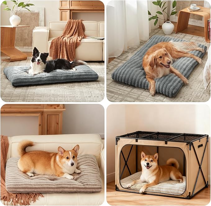 FURTIME Washable XXL Dog Bed for Extra Large Dogs, Giant Deluxe Dog Crate Beds Comfy Fluffy Kennel Pad Anti-Slip Pet Sleeping Mat, Machine Washable Dogs Pillow, 47"x29"x4", Blue