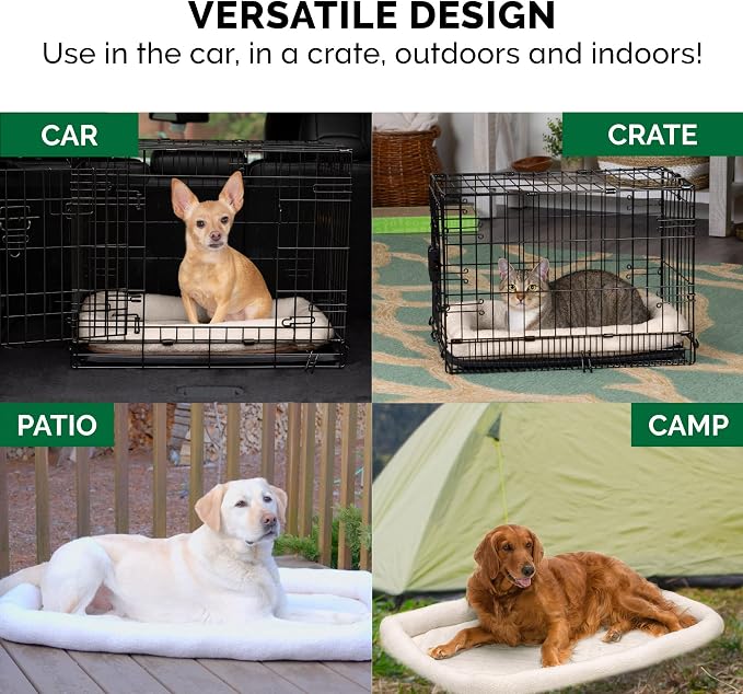 Furhaven Dog Bed for Large Dogs, 100% Washable, Sized to Fit Crates - Sherpa Fleece Bolster Crate Pad - Cream, Jumbo/XXL