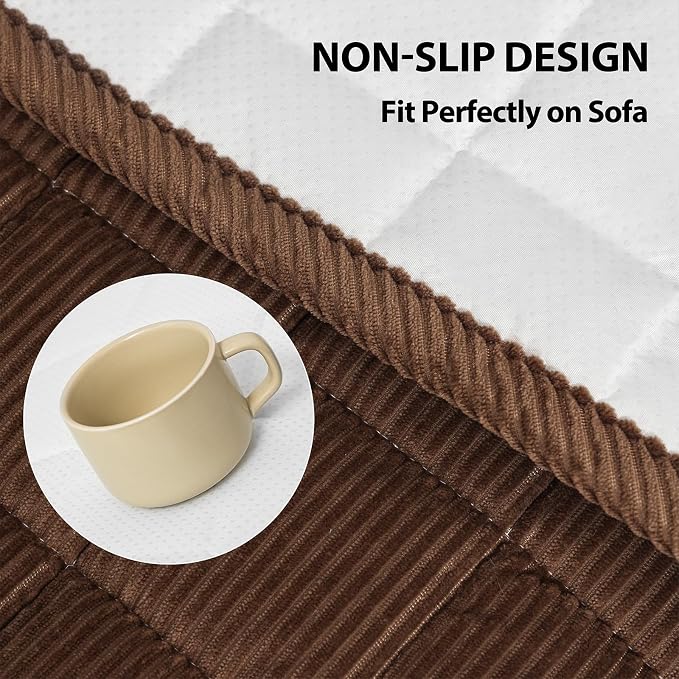 Fixwal Waterproof Dog Couch Cover, Washable Non-Slip Pet Couch Covers for Sofa, Leak-Proof Sofa Protector for Dogs, Pet Friendly Corduroy Furniture Cover (Coffee Brown, 27.6" x 70.9")