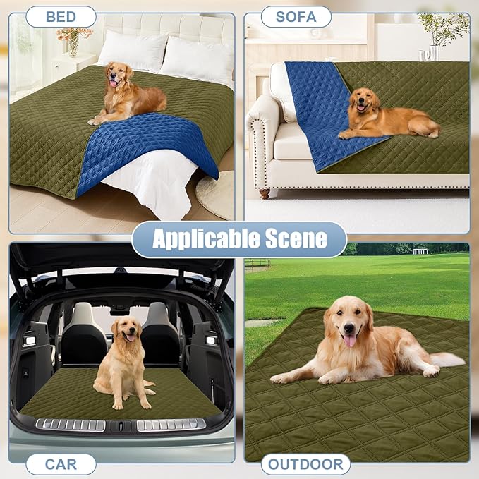 Smiry Waterproof Dog Bed Cover Pet Blanket, Soft Washable Dog Blanket for Furniture Bed Couch Sofa Reversible, Checkered (30"x80", Green/Navy)