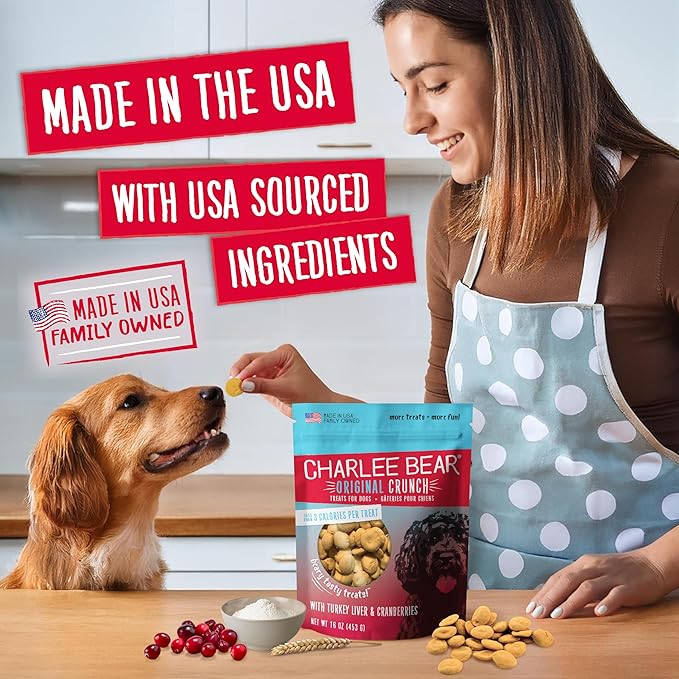 Charlee Bear Dog Training Treats, Turkey Liver & Cranberries Recipe, Low Calorie (Under 3 Calories), Limited Ingredient Crunchy Dog Treats, 16 oz. Resealable Bag