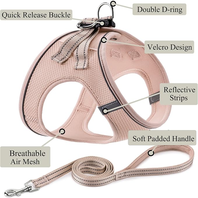Dog Harness with Leash Set, No Pull Adjustable Reflective Step-in Puppy Pet Vest Harnesses for Small Medium Large Dogs and Cats,Light Pink XS