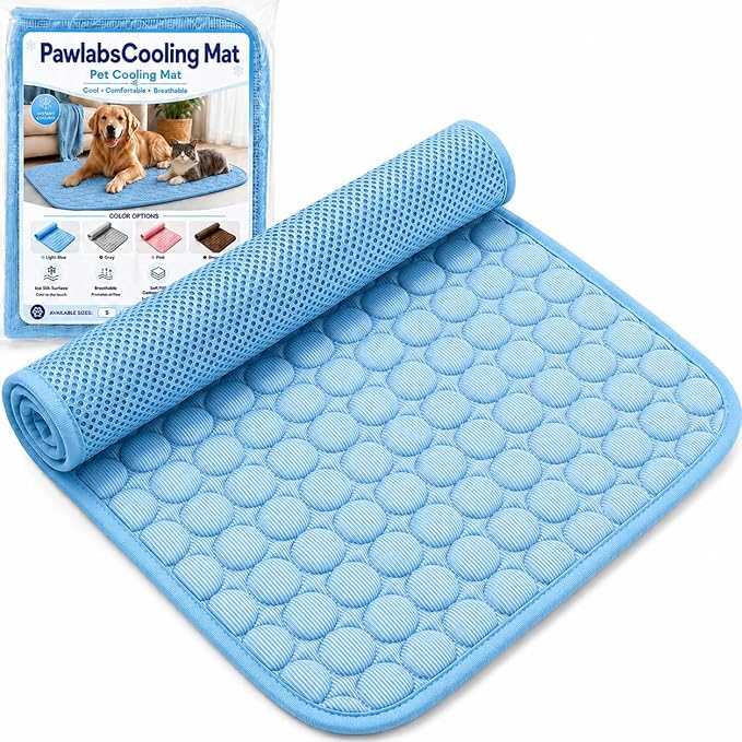 Mat for Dogs and Cats, Ice Silk Pet Cooling Mat, Washable Dog Cooling Pad with Soft PP Cotton Padding, Breathable Dog Bed Mat for Crate, Sofa, Car, Indoor Outdoor (Blue, Large)