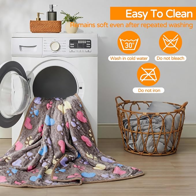 1 Pack 3 Blankets Premium Soft Fluffy Pet Flannel Blanket,Paw Printed Throw for Dogs, Cats and Puppies (Paw Bone Set, 30×20 inch, Pack of 3)