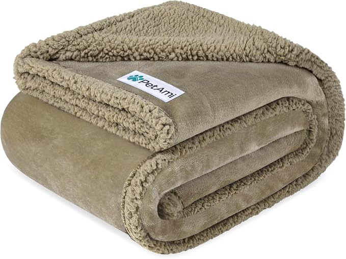 PetAmi Waterproof Dog Blanket for Couch, Extra Large 80x60, Pee Proof Sherpa Fleece Reversible Pet Throw, Furniture Protector for Bed Sofa Crate Kennel, Soft Washable Cover for Dog Cat, Taupe Sherpa