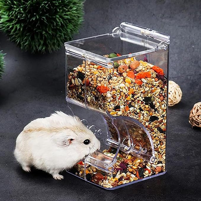 Automatic Hamster Feeder, Clear Acrylic Automatic Pet Feeder Pet Food Dispenser, Hamster Food Bowl Guinea Pig Food Dispenser for Small Animal Feeding & Watering Supplies (S)