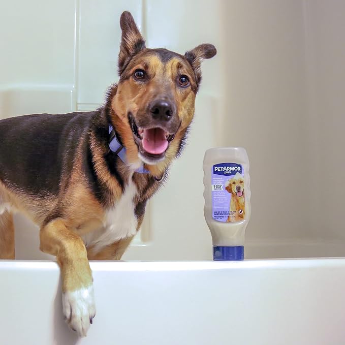 PetArmor Plus Flea and Tick Shampoo for Dogs, Oatmeal Flea Shampoo Kills Fleas, Ticks, and More, Tropical Breeze Scent, 18oz
