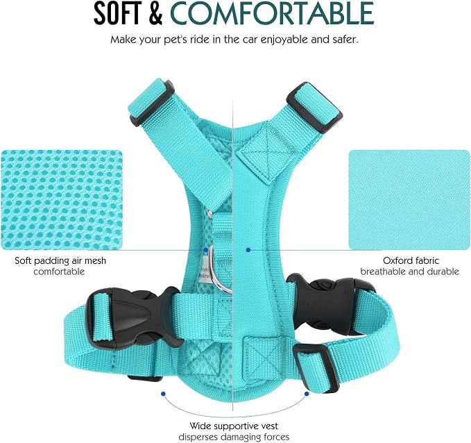 Pawaboo Breathable Dog Seat Belt Harness for Car, Adjustable Dog Safety Vest Harness with Vehicle Connector Strap, L, Full Blue