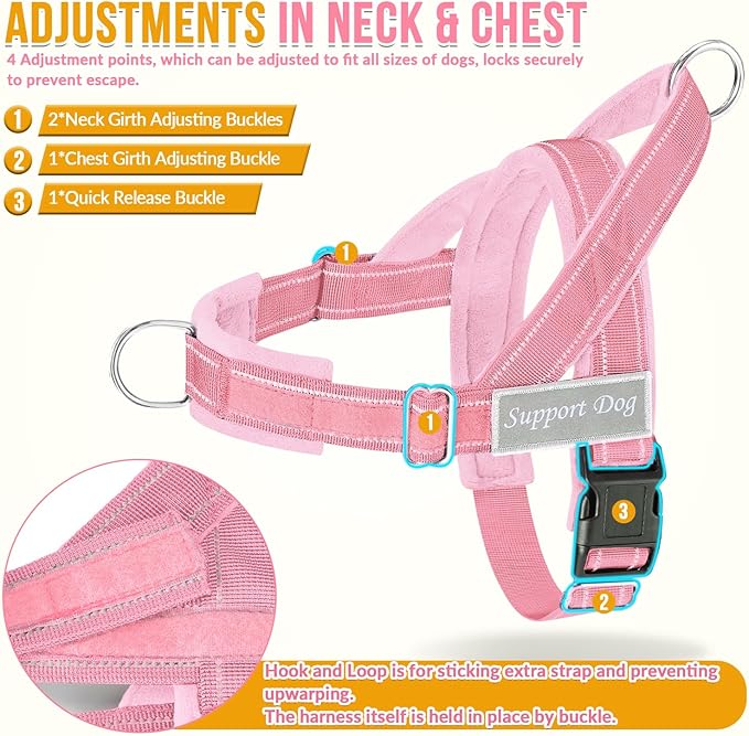 Lukovee No Pull Dog Harness and Leash Set - Adjustable Soft Padded Vest with Front Clip for Easy Control, Reflective Durable Harness for Safe Daily Training Walking for Medium Large Dogs (XL, PI)